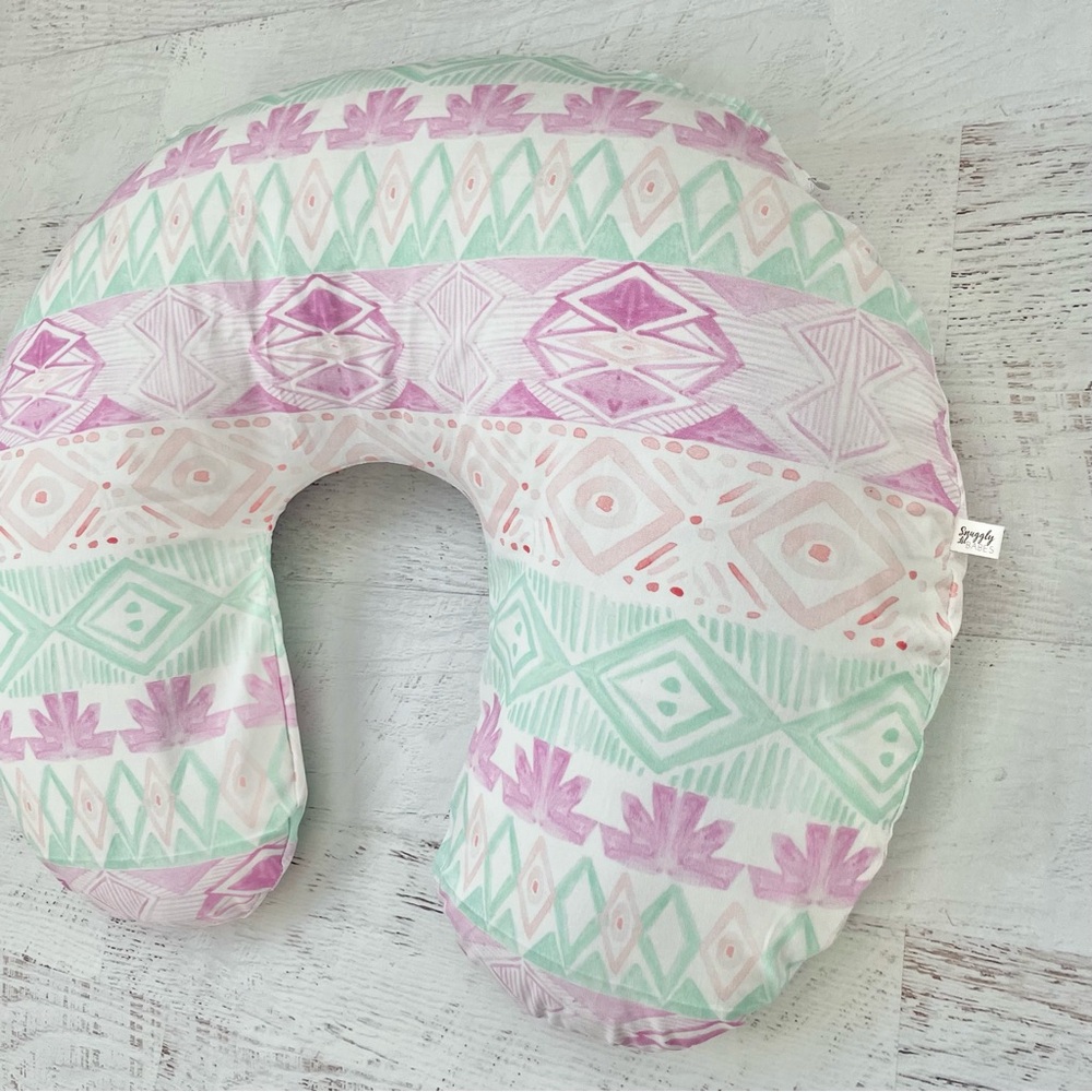Pink Aqua Boho Boppy Cover Baby Nursing Pillow Cover